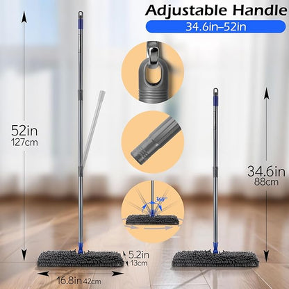 MASTERTOP Microfiber Dust Mop,Double-Sided Flat Mops for Hardwood Floors with 4 Reusable Mop Pads, Floor Mops with Stainless Steel Handle and Extension, Cleaner for Hardwood, Vinyl, Laminate, Tile