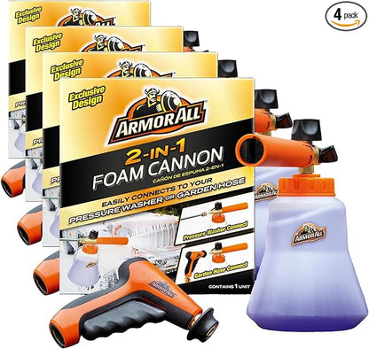Armor All 2-in-1 Foam Cannon Kit - Car Wash & Detail Cleaning Kit for Power Washers, Garden Hoses, Foam Applicator & Adaptor, Gifts for Men (Pack of 4)