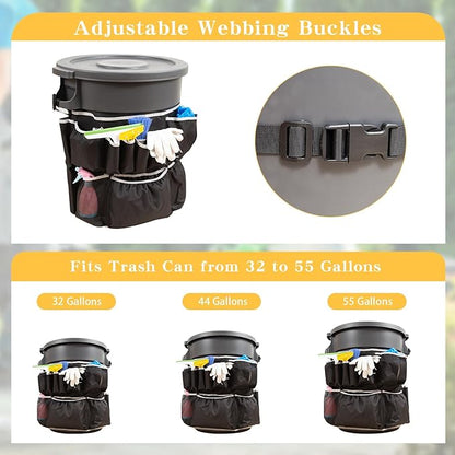 Trash Can Caddy Bag,Cleaning Caddy Bag for 32-55 Garbage Bags Holder,Round Trash Bags Holder,Cleaning Tool Organizer for 13 Pockets,Cleaning for Cleaning Supplies