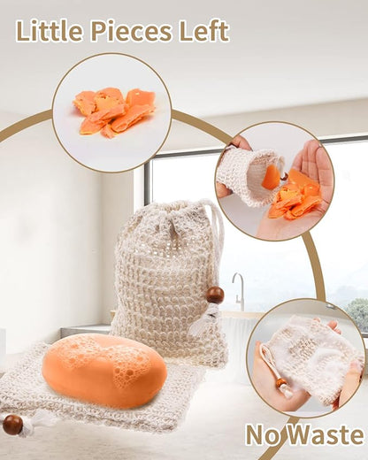 Soap Bags Mesh Exfoliating 8 Pieces, 100% Natural Sisal Soap Pouch Savers for Shower Use Like Massaging and Scrubbing(5.9 × 3.9inches)