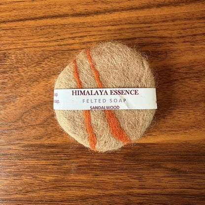 Handmade Felted Soap with Tibetan Yak Milk & Wool - Natural Exfoliating Bar for Face & Body, 6 Scents, Includes Bamboo Dish & Travel Pouch (Sandalwood)