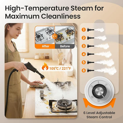 2500W Handheld Steam Cleaner for Home, 6-Level High Pressure Steam Gun, Steam Machine w/40.6oz Tank, Portable Car Steamer for Auto Detailing & Cleaning, Car, Floor, Furniture, Tile Grout, Wall