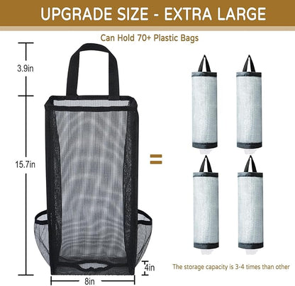 Plastic Bag Holder, Large Capacity Grocery Bag Holder, Breathable Mesh Plastic Bag Holders for Grocery Bags Storage, Lightweight Trash Bag Holder Dispenser Organizer, Black