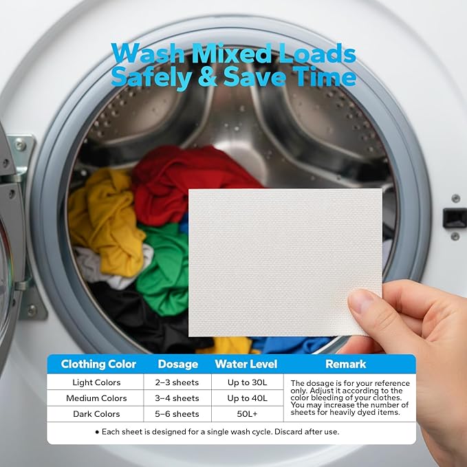 Color Catcher for Laundry (128 Count), Color catcher to Prevent Dye Transfer in Mixed Loads and Save Time by Skipping Sorting, Safe for All Fabrics and Washing Machines