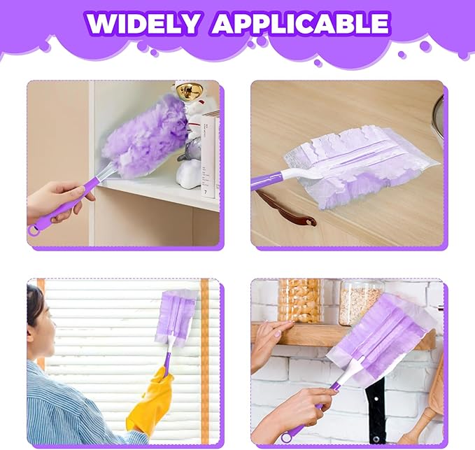 5PCS Duster Refills Folding Handles Set Compatible with Swiffer Dusters,Disposable Static Dust Removal Brush Handle for Dusting Electronics,Furniture,Blinds,Ceiling Fans (5, Purple)