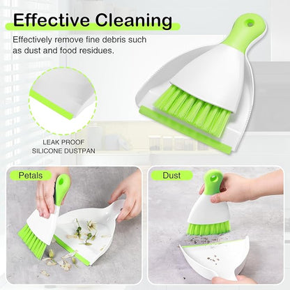 NACENA Mini Dustpan and Brush Set, Small Broom and Dustpan Set Dust Pan and Mini Hand Broom Dustpan and Broom Combo Compact for Home Table Keyboards Sofa Kitchen, Green