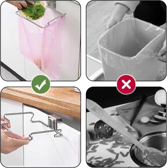 2-Pack RV Stainless Steel Trash Holder, Multi-Functional Hooks for Bathroom, Cabinet Door, Kitchen, Camper,RV Trash Can For Inside、Durable No-Punch Installation, Silver