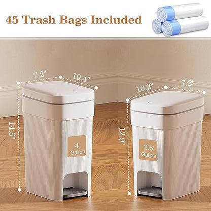 JiatuA Small Bathroom Trash Can with Lid Soft Close, 2.6 Gallon Step Garbage Can Slim Trash Bin Wastebasket for Kitchen Bedroom Office Living Room Toilet College Dorm, White