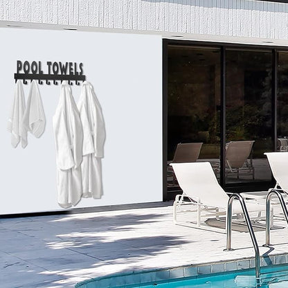 IBosins Large Pool Towel Rack with 10 Hooks, Towel Holder Wall Mounted for Outdoor, Towel Hanger for Hanging Bathrobes, Towels, Clothes - Perfect Pool Area Outside Sign and Decor (Black)