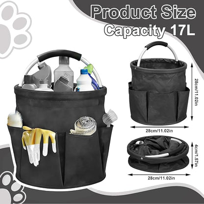 Qivine Cleaning Caddy for Cleaning Supplies, 17L Cleaning Supply Caddy with Handle Foldable Cleaning Supplies Organizer Bucket Tool Bag Organizer Cleaning Products Organizers for Home, Garden (Black)