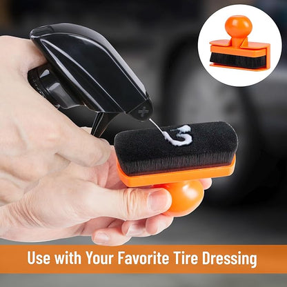 BABYSHEEP Tire Shine Applicator Brush - Extra Large Automotive Tire Dressing Applicator Brush with Storage Stand for Tire Detailing & Car Wash Kit, Black, 3.6 Inch Length (Orange)