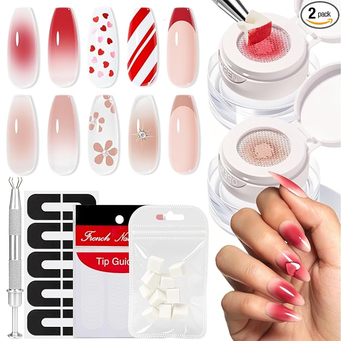 modelones Pat Paint Gel Nail Polish, 2 Colors Soak Off UV Patting Gel Polish Pigmented Colors for Ombre & Gradient & Blush Blooming & French Tip Nail Art, Radiant Red