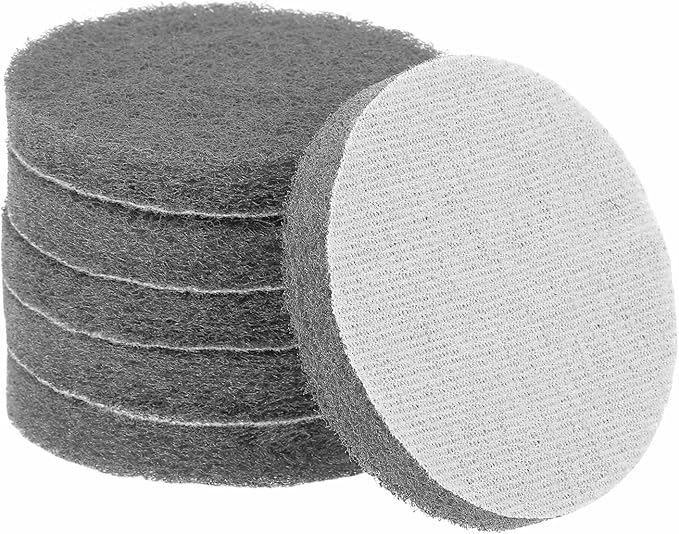 HARFINGTON 6pcs Scrubber Scouring Pads 800 Grits 3 Inch Drill Power Brush Hoop and Loop Surface Conditioning Disc Drill Scuffing Disc Scrub Pads for Home Kitchen Cleaning, Gray