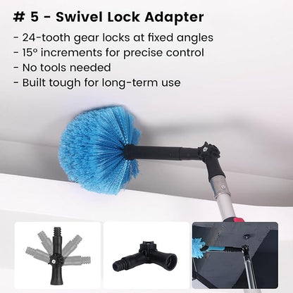 Ceiling Fan Duster Kit - 5-in-1 Cobweb Feather Duster & Squeegee Heads - Washable Bendable Microfiber - Fits Standard 3/4" Pole, Blue