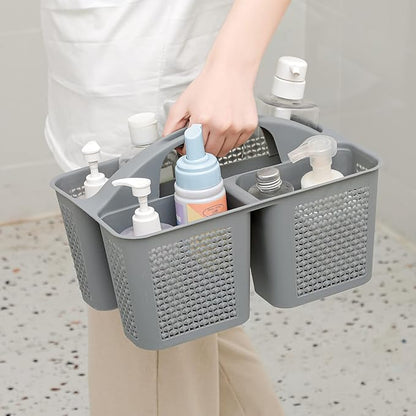 UUJOLY Plastic Portable Shower Caddy Bucket, Cleaning Shower Basket with Handle Compartments Storage Organizer for Bathroom Kitchen College Dorm Sink, Grey