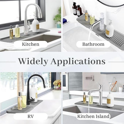 PoYang 24 Inch Faucet Mat for Kitchen Sink Splash Guard Behind Faucet, Sink Protectors for Kitchen Sink Faucet Mat Splash Guard for Kitchen Sink Area, Longer Silicone Faucet Guard & Draining Mat, Grey