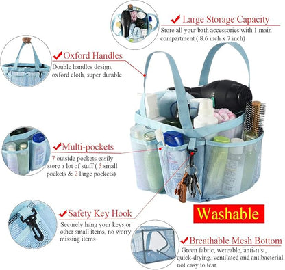 Haundry Mesh Shower Caddy Tote, Large Shower Caddy Bag for College Dorm Room Essentials, Bathroom Organizer with 8 Pockets for Beach Swimming Camp Gym