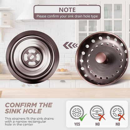 Retisee 2 Pcs Kitchen Sink Stopper Strainer Stainless Steel Drain Strainers for Universal 3-1/2 Inch Kitchen Sink Drain Replacement(Antique Copper)