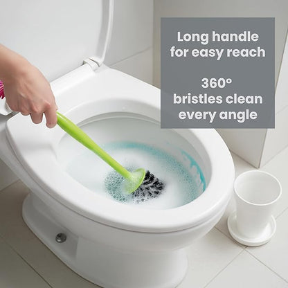 Vigar Flower Power Toilet Brush with Holder Set Toilet Brush with Daisy-shaped Handle, Flowerpot Base with Saucer Durable Bristles for Bathroom, White