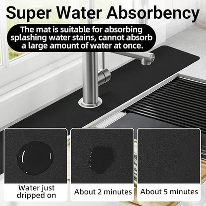 LOPNUR Faucet Mat for Kitchen Sink Cuttable, 29 Inch Extra Long Sink Splash Guard Behind Faucet, Super Absorbent Diatomite Sink Protector Mat, Bathroom Water Splash Guard Fast Dry, Easy to Cut, Black