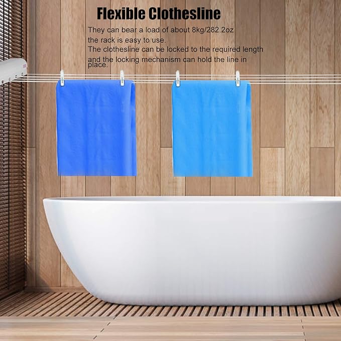 Retractable Clothesline Kit, Modern Simple Telescopic Retractable Clothesline Clothes Drying Rope Hanger Flexible Clothesline for Indoor Outdoor Kitchen Bathroom Balcony Supplies