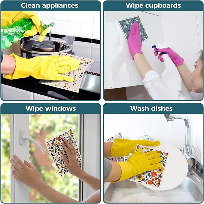 wlich Swedish Dishcloths, 10PCS Reusable Soft Kitchen Towels Dish Cloths Set with Clips, Non-Scratch Dish Rags for Washing Dishes, Washable Swedish Dish Cloths for Kitchen, No Odor(Plant)