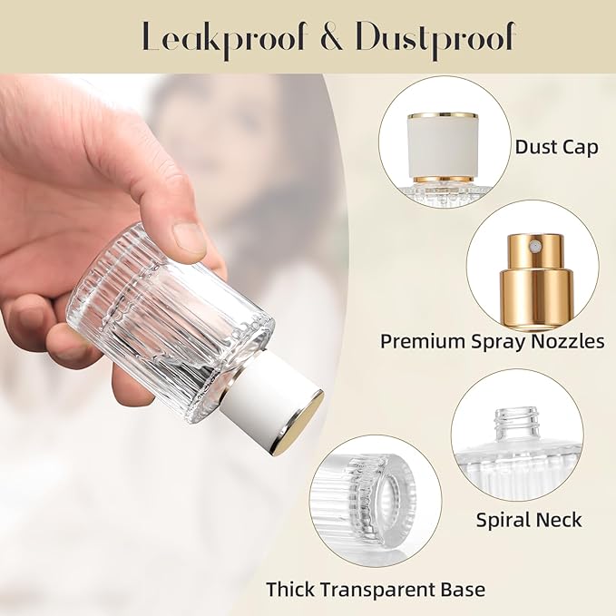3 Packs Mist Spray Bottle, Small Cologne Travel Spray Bottles, 50ML Reusable Perfume Spray Bottle for Sample Dispenser, Liquid Cosmetic and Home Decor, White Cap