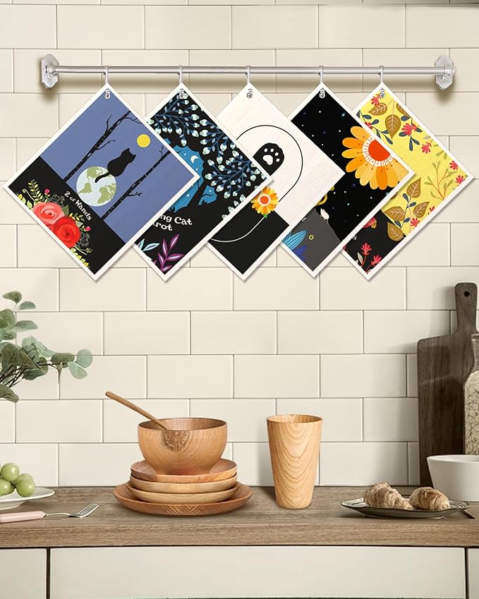 Miss Adola Swedish Dishcloths for Kitchen - 5 Pack Reusable Dish Cloths for Washing Dishes Absorbent Cute Funny Kitchen Towels Cleaning Sponge, New Cat