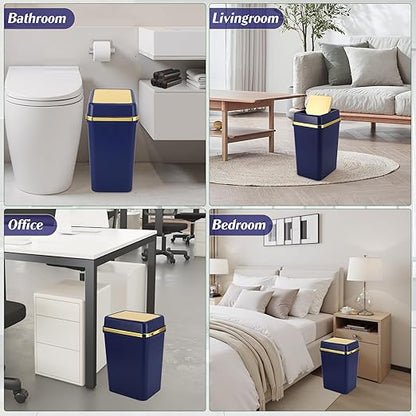 Bathroom Trash Can with Lid 4 Gallon Trash Can with Swing Lid Navy Blue Small Garbage Can Bathroom Garbage Can with 300 Counts Trash Bags for Kitchen Bedroom Office