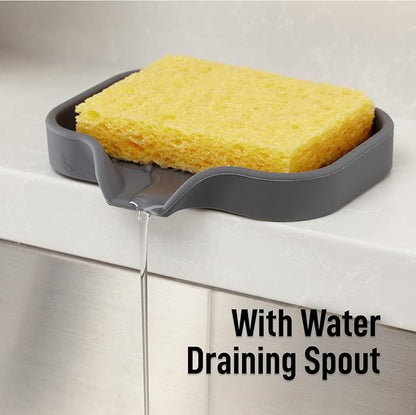 Zulay Kitchen Small Silicone Sponge Holder (4.9x3.3”) – Space-Saving Sink Organizer Tray for Sponge, Soap, Brush & More – Compact Non-Slip Dish for Kitchen & Bathroom (Grey)