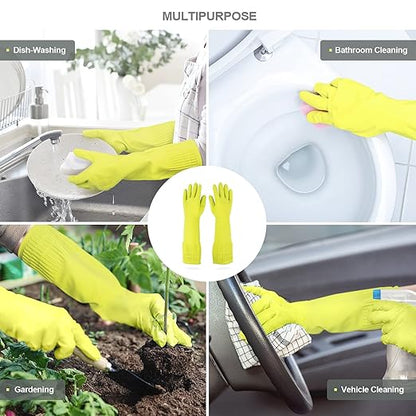 DABOGOSA Mamison 2 Pairs Reusable Waterproof Household Dishwashing Cleaning Rubber Gloves, Non-Slip Kitchen Glove (Green, Large (Pack of 2))