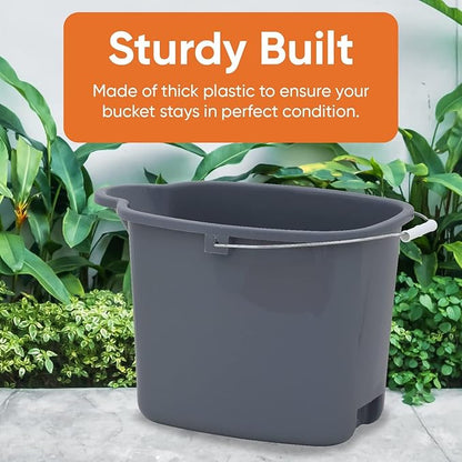 Superio Plastic Bucket with Grip Handle, 16 Liter Large Spout Cleaning Pail Grey, Heavy Duty Bucket Home Floor Mopping, Bath, Car Wash, Bowls for Camping, Fishing, 2 Pack