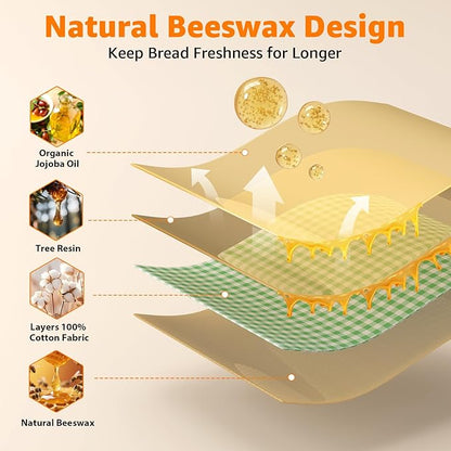 Large Beeswax Bread Bags for Sourdough, 13" W x 17" H Reusable Cotton Material, Ideal for Sourdough Bread Storage to Keep Fresh Lock Moisture Bread Boxes (2 Pack)
