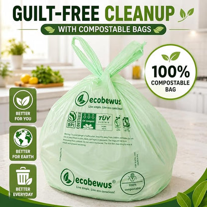 3 Gallon 100% Compostable Bags (125 Bags) Small Disposable Compost Trash Bags Food Scrap Garbage Bags US BPI Certified TUV OK Compost Home Certified Meeting ASTM D6400 (125 ct.)