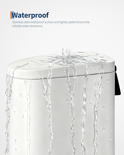 GarveeHome 1.6 Gal Step-On Trash Can, Stainless Steel Small Bathroom Garbage Bin with Soft Close Lid, Slim Space-Saving Design, Removable Inner Bucket for Bathroom, Bedroom, Office, White