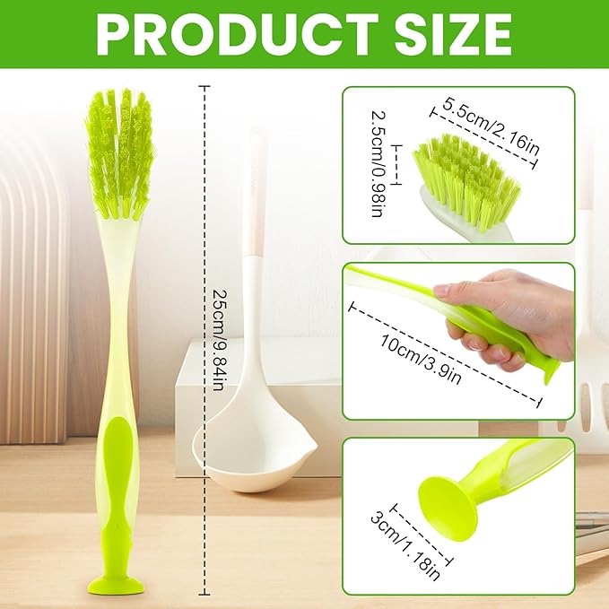 Boao 20 Pieces Long Dish Brush with Handle Assorted Color Dishwashing Brush with Suction Cup Multipurpose Cleaning Tool for Kitchen, Toilet, Etc