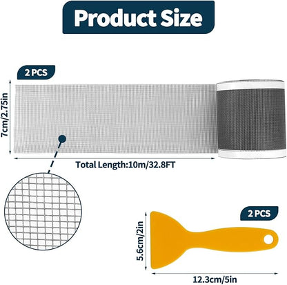 2 PCS 2.75 Inch x 33 FT Disposable Shower Drain Screen Self-Adhesive Stickers, with Cleaning Shovel, Showers Drain Hair Catcher, Shower Drain Mesh Stickers for Bathroom Kitchen Sink