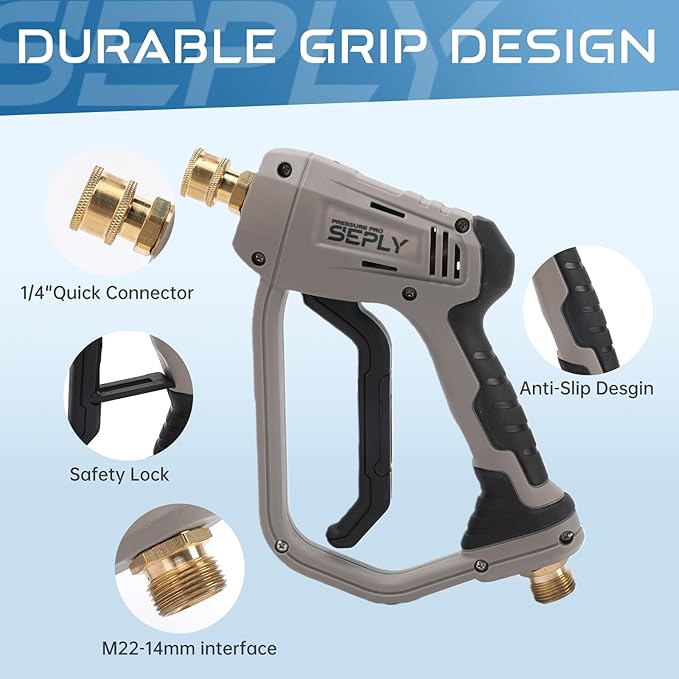 Pressure Washer Short Gun 5000 PSI with 5 Nozzle Tips, M22-14mm Fittings, Heavy Duty Power Washer Spray Gun with Ergonomic Handle for Car Wash, Detailing, and Cleaning
