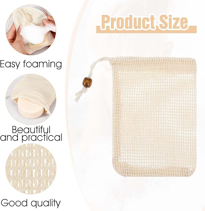 cobee 10 Pack Soap Bag, Pure Cotton Soap Saver Bag, Mesh Exfoliating Soap Bag Pouch, Foaming Drying Soap Holder for Shower(Pure Cotton)