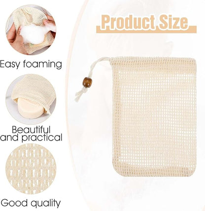 cobee 10 Pack Soap Bag, Pure Cotton Soap Saver Bag, Mesh Exfoliating Soap Bag Pouch, Foaming Drying Soap Holder for Shower(Pure Cotton)