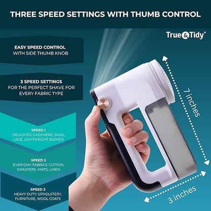 True & Tidy XL Fabric Shaver & Lint Remover, LED Digital Display, 3 Speeds, 6-Blade Stainless Steel w/Extra Blades, Type-C Fast Charging, 2.5-3.5 Hours Runtime, for Clothes, Furniture & Upholstery