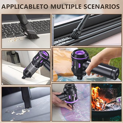 Portable Cordless Car Vacuum, 4-in-1 Handheld with Air Blower, Brushless Motor, 22000Pa Suction, Type-C Fast Charging, LED Light, for Pet Hair Car Home Office, with Case (Black Purple)