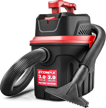 ECOMAX Small Shop Vacuum Wet/Dry 3 Gallon, 3 Peak HP, Small Shop Wet Dry Vac with Accessories, 3-in-1 Mini Shop Vacuum with Blower Function for Home, Car Detailing, Workshop, EM18910P-3