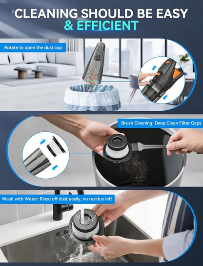Handheld Vacuum Cordless - 25000PA Strong Suction Hand Held Car Vacuum Cleaner Portable with Multi-Nozzles - Lightweight Dust Busters Rechargeable for Home Car Office Pets 2 Levels