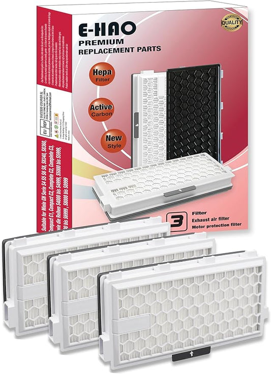 3 Pack Activated Carbon HEPA Airclean filters Replacement for Miele SF-HA 50, for Compact C1/C2, Complete C2/C3, S4, S5, S6, S8, S4000-4999, S5000-S5999, S6000-S6999, S8000-S8999 Vacuum Cleaner