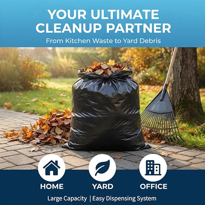 30-35 Gallon Trash Bags Heavy Duty 1.5 Mil - 31" x 39" 100 Count Large Black Garbage Bags 30+ Gallon Strong Plastic Trash Can Liners for Home Kitchen Commercial Lawn and Leaf