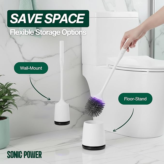 Electric Toilet Brush, Electric Toilet Brush Scrubber, Self Cleaning Toilet Brush, Automatic Brush, Power Toilet Bowl Brush, Rechargeable - Kit Includes Base, Charger, Brush & Wall Mount (4)