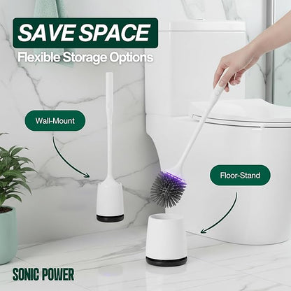 SonicPower Electric Toilet Brush & Scrubber – Self Cleaning Silicone Toilet Bowl Brush with UVC Light, Rechargeable Wireless Spinning Toilet Brush & Holder Set, Wall Mount or Floor Standing (3 Pack)