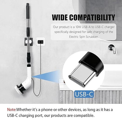 Electric Spin Scrubber USB C Charger Cable Cord Fit for TUYU KS-2640C, PUFTEM, Dreazu, CTMAST, Leebein, Swyprrix Electric Spin Scrubber USB Wall Charging Block with USB-C Charging Cable