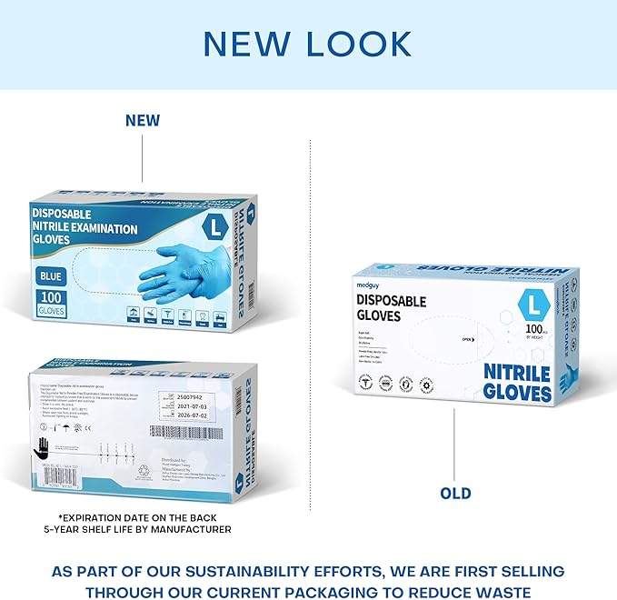 Medguy Medical Blue Nitrile Disposable Exam Gloves, 4.5 Mil 100 Pcs Powder-Free Latex-Free Food-Safe for Lab Cooking Cleaning